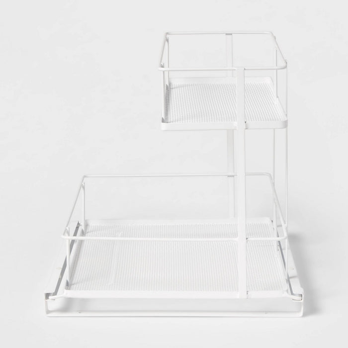 2 Tier Slide Out Under Vanity Matte White - Brightroom: Steel Organizer for Bathroom, Spot Clean, 0.35 Capacity
