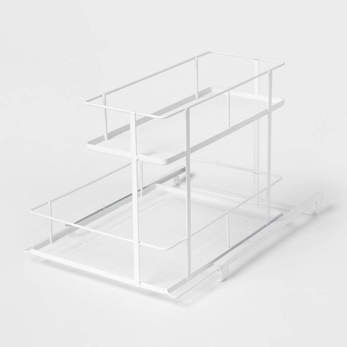 2 Tier Slide Out Under Vanity Matte White - Brightroom: Steel Organizer for Bathroom, Spot Clean, 0.35 Capacity