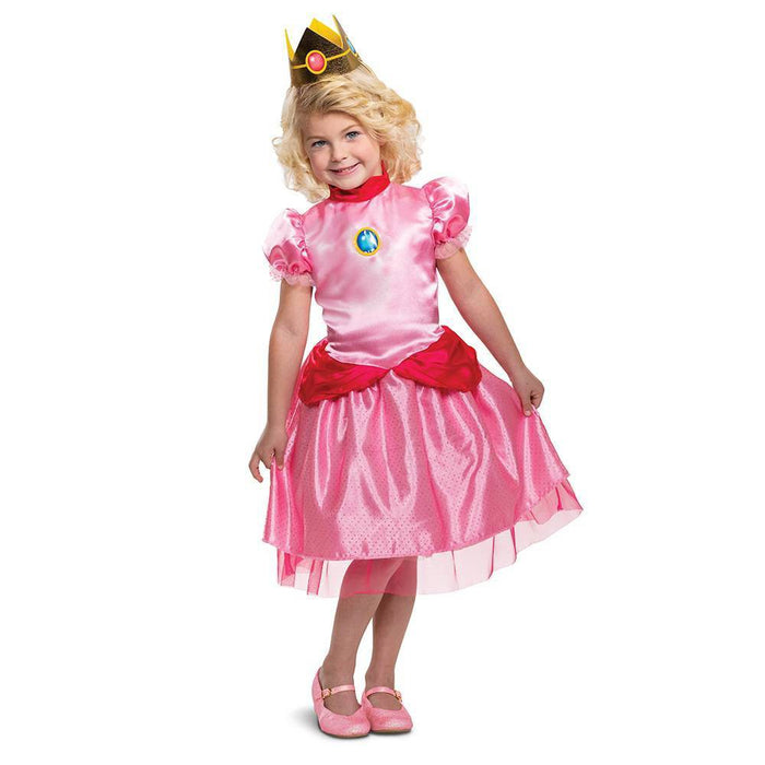 Toddler Super Mario Princess Peach Halloween Costume Dress with Headpiece 3-4T