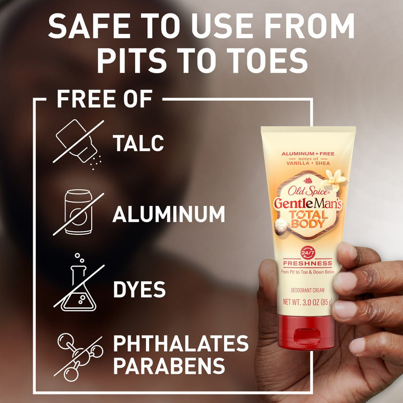 Old Spice Whole Body Deodorant for Men - Total Body Aluminum Free Deodorant Cream - Vanilla & Shea - 3oz