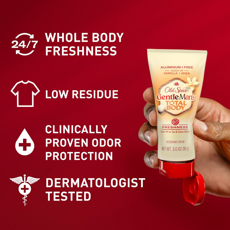Old Spice Whole Body Deodorant for Men - Total Body Aluminum Free Deodorant Cream - Vanilla & Shea - 3oz