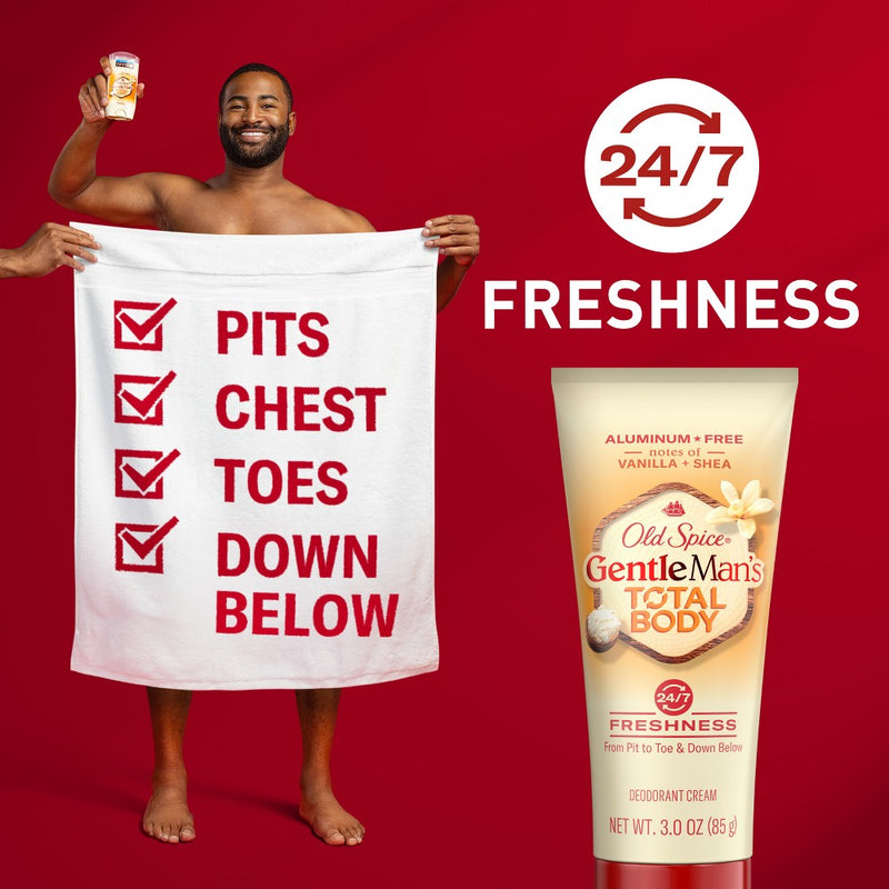 Old Spice Whole Body Deodorant for Men - Total Body Aluminum Free Deodorant Cream - Vanilla & Shea - 3oz