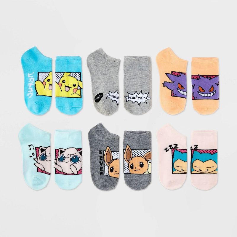 Girls' Pokemon & Friends 6pk No Show Socks - Blue XS/S