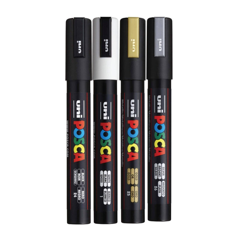 POSCA PC-5M Water Based Metallic Paint Markers - Medium (1.8-2.5mm) -4 Pack