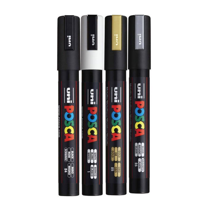 POSCA PC-5M Water Based Metallic Paint Markers - Medium (1.8-2.5mm) -4 Pack
