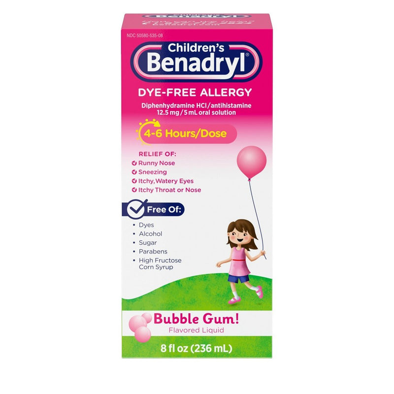 Children's Benadryl Dye-Free Allergy Liquid - Diphenhydramine HCl - Bubble Gum - 8 fl oz