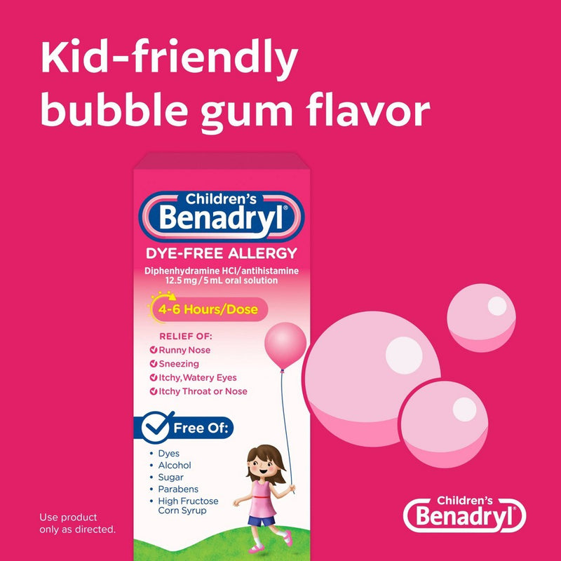 Children's Benadryl Dye-Free Allergy Liquid - Diphenhydramine HCl - Bubble Gum - 8 fl oz