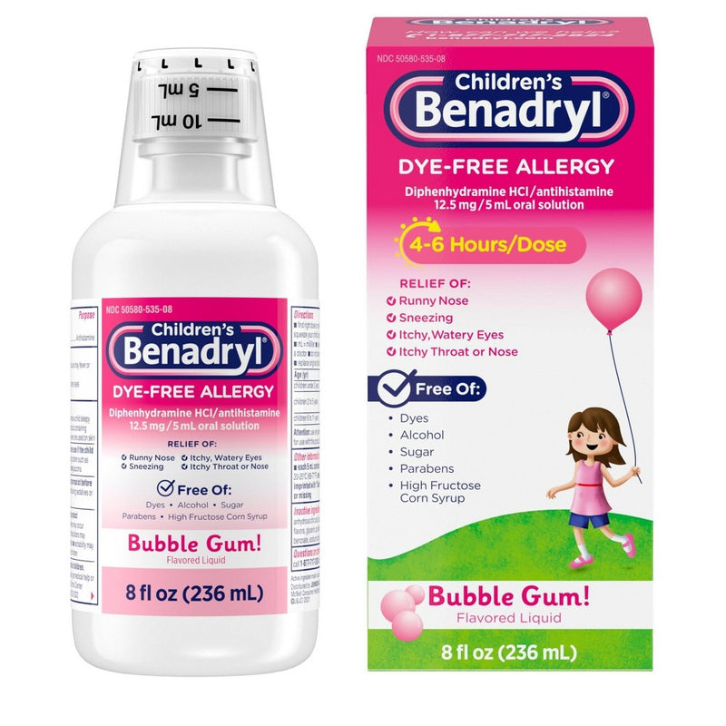 Children's Benadryl Dye-Free Allergy Liquid - Diphenhydramine HCl - Bubble Gum - 8 fl oz