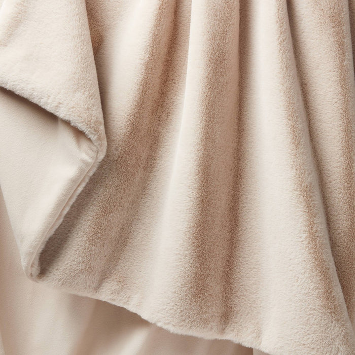 Faux Rabbit Fur Reversible Throw Blanket Neutral - Threshold: Soft, Cozy, Midweight, Machine Washable