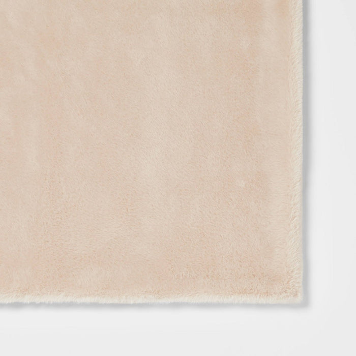 Faux Rabbit Fur Reversible Throw Blanket Neutral - Threshold: Soft, Cozy, Midweight, Machine Washable