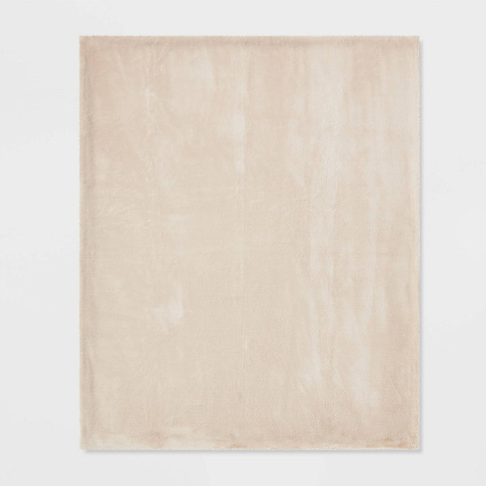 Faux Rabbit Fur Reversible Throw Blanket Neutral - Threshold: Soft, Cozy, Midweight, Machine Washable