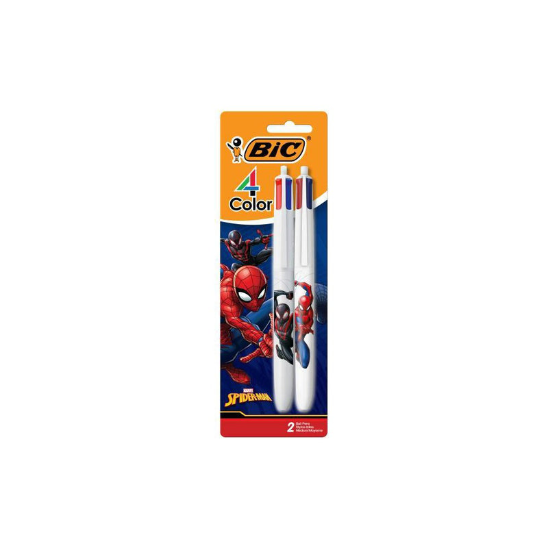 BIC 4 Color Spider-Man Retractable Ball Pens Medium Point (1.0mm) 2 Pk with Long Lasting Ink