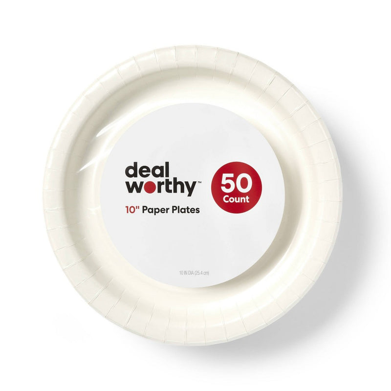White Disposable Paper Plates 10" - 50ct - Dealworthy