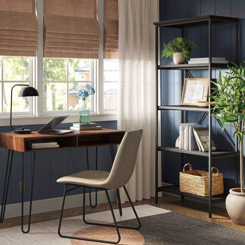 Hairpin Writing Desk with Storage Brown - Threshold: Walnut Finish, Metal Legs, Open Compartments (LOCAL PICKUP ONLY)