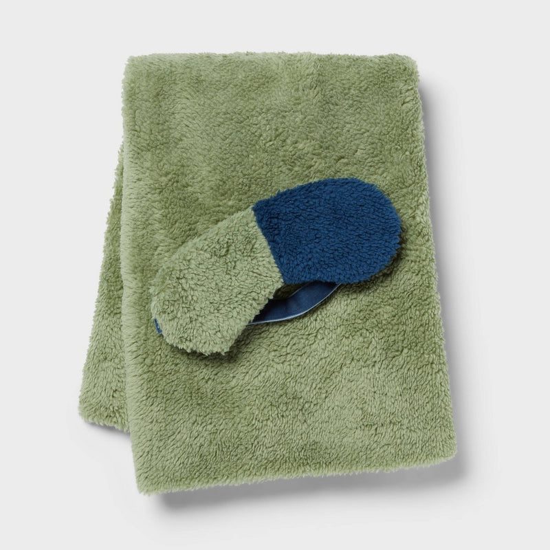 Standard Cozy Bundle Green/Blue - Room Essentials: Recycled Polyester, Knitted, Machine Washable