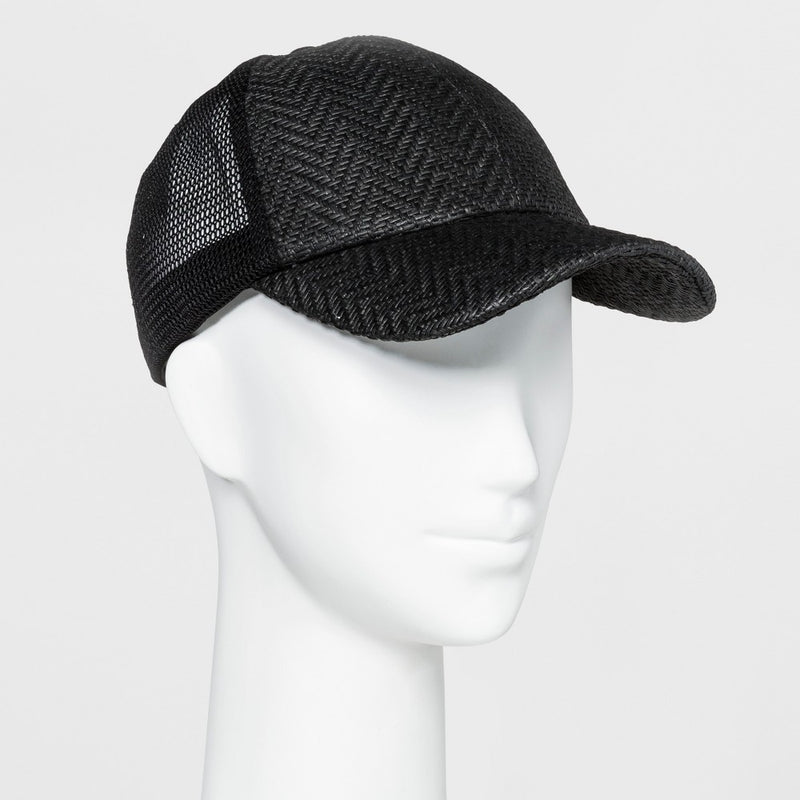 Women's Woven Straw Baseball Hat with Mesh Back - Mossimo Supply Co. Black