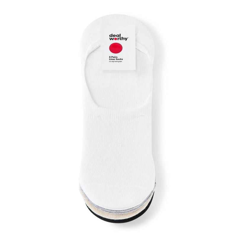 Women's 8pk Liner Socks - Dealworthy White/Heather Gray/Oatmeal Heather/Black 4-10