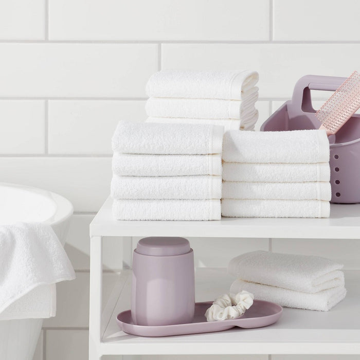 18pk Everyday Washcloths White - Room Essentials