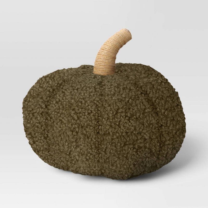 Teddy Boucle Shaped Pumpkin Throw Pillow Dark Green - Threshold