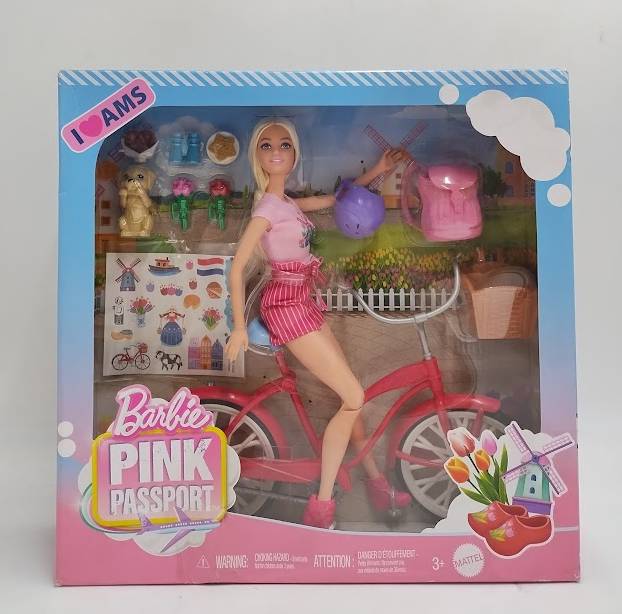 Barbie Pink Passport Holland Doll Set with Bicycle, Clothes, Accessories