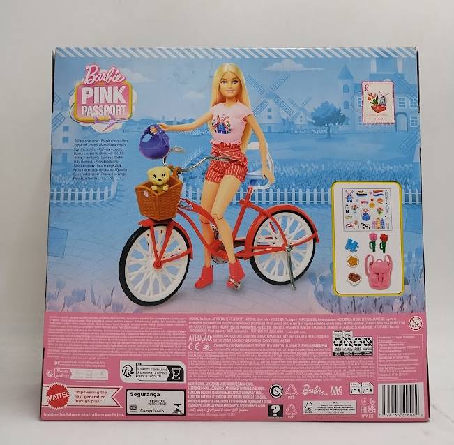 Barbie Pink Passport Holland Doll Set with Bicycle, Clothes, Accessories