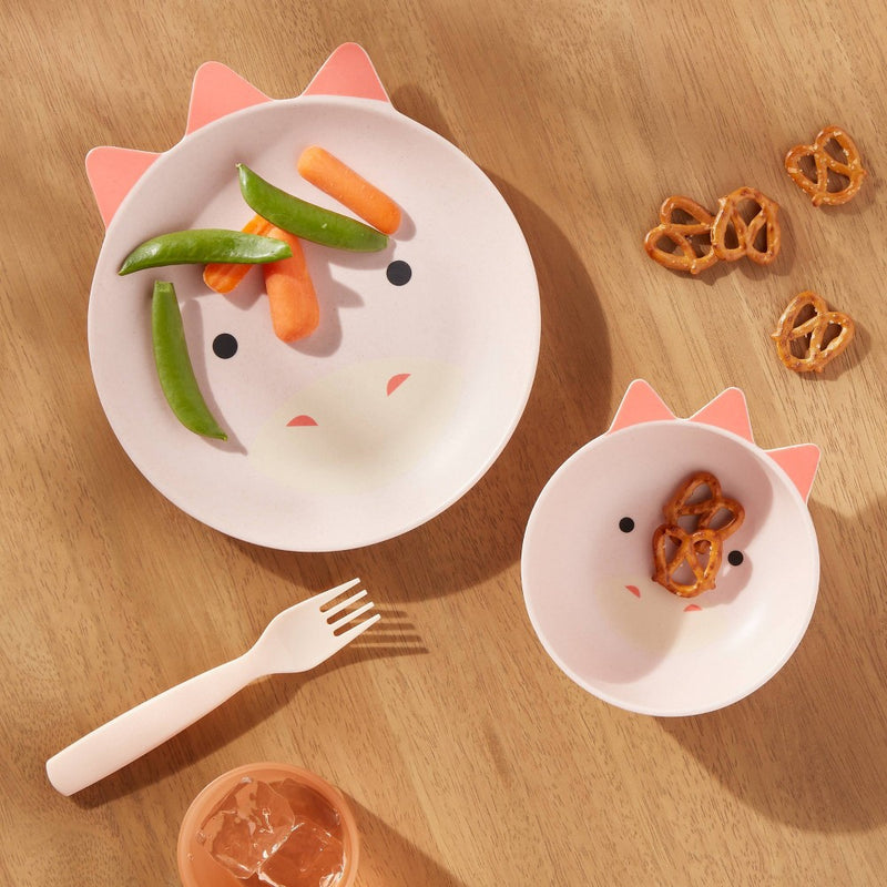 Kids' 2pc Bamboo and Melamine Dino Dinnerware Set Pink - Pillowfort