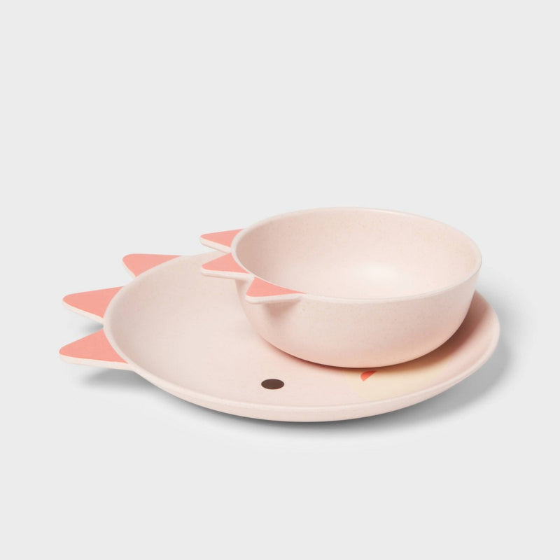 Kids' 2pc Bamboo and Melamine Dino Dinnerware Set Pink - Pillowfort