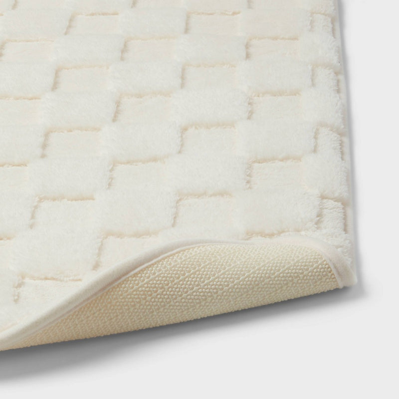 20"x30" Everyday Checked Cushion Bath Rug White - Room Essentials: Knitted Polyester, Machine Washable, PVC Foam Backing