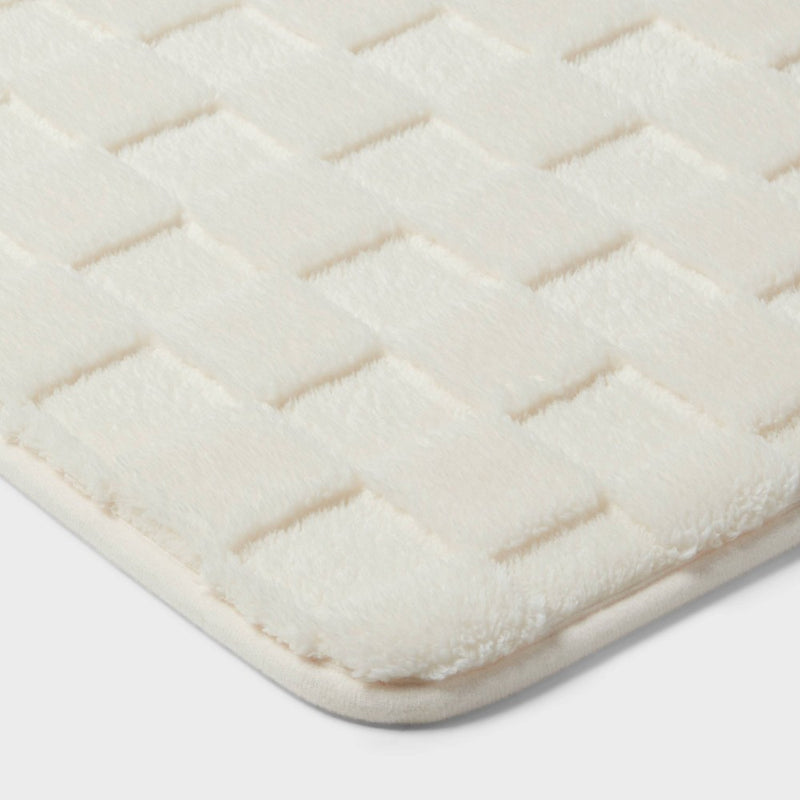 20"x30" Everyday Checked Cushion Bath Rug White - Room Essentials: Knitted Polyester, Machine Washable, PVC Foam Backing