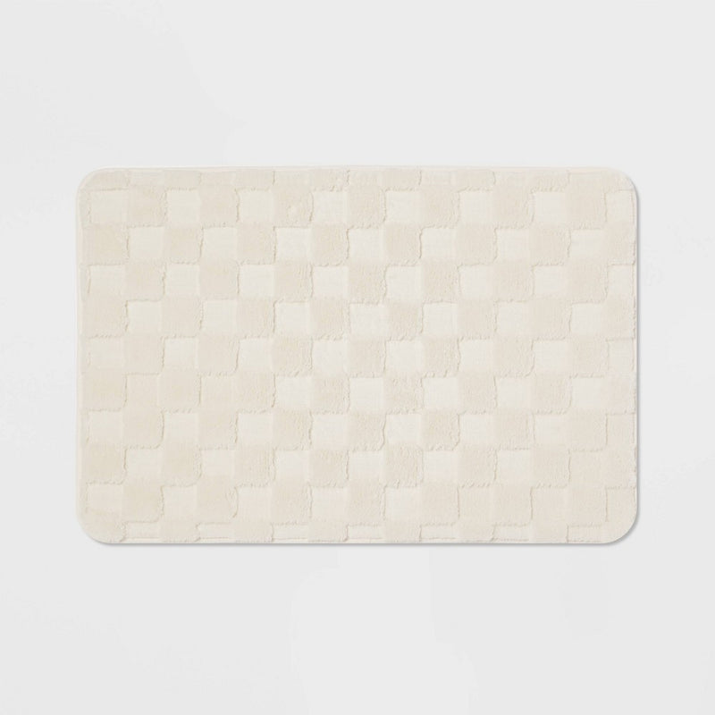 20"x30" Everyday Checked Cushion Bath Rug White - Room Essentials: Knitted Polyester, Machine Washable, PVC Foam Backing