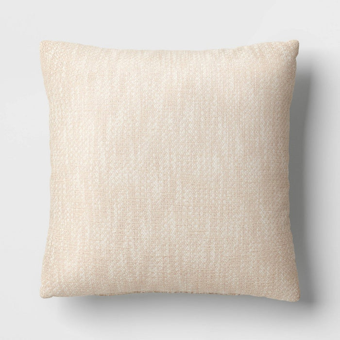 Textured Woven Cotton Square Throw Pillow Khaki - Room Essentials: Dobby Cotton, Indoor Use, Polyester Fill