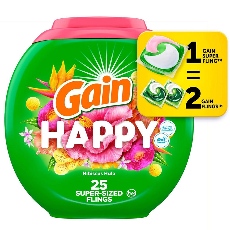 Gain Flings Hibiscus Hula HE Compatible Happy Laundry Detergent Soap Pacs - 25ct