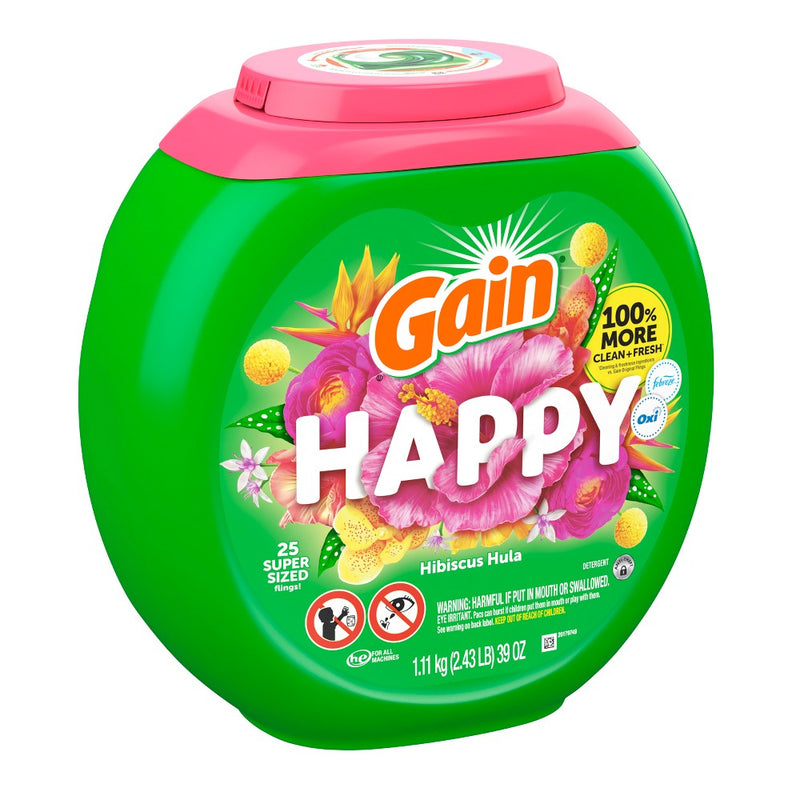 Gain Flings Hibiscus Hula HE Compatible Happy Laundry Detergent Soap Pacs - 25ct