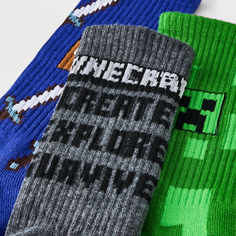 Boys' Minecraft 3pk Crew Socks - S/M