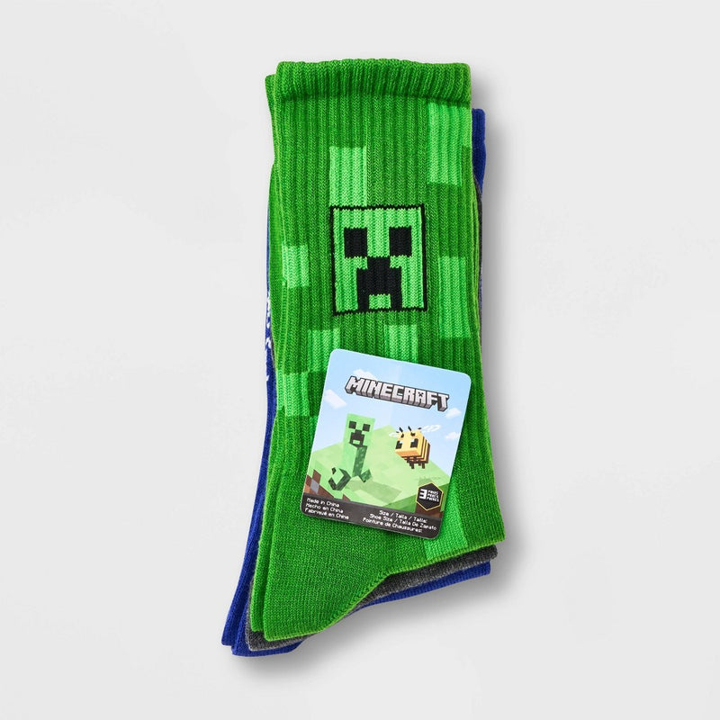 Boys' Minecraft 3pk Crew Socks - S/M