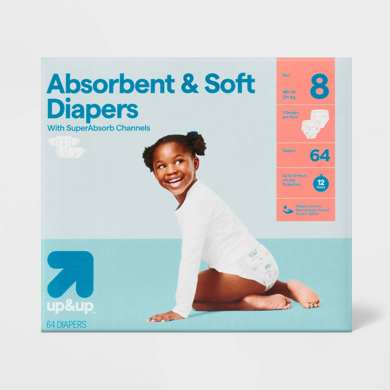 Disposable Diapers - Size 8 - 64ct - up&up (Color or Pattern May Vary)