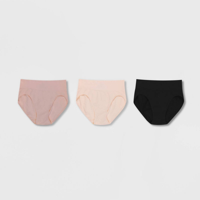 Hanes Premium Women's Smoothing Seamless 3pk Basic High Cut Briefs - Black/Beige 5