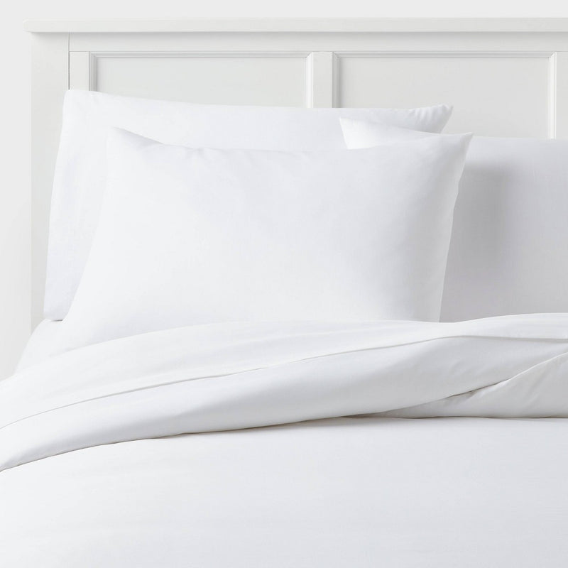 Full/Queen Cotton Blend Sateen Duvet Cover and Sham Set White - Room Essentials: 225 Thread Count, OEKO-TEX Certified