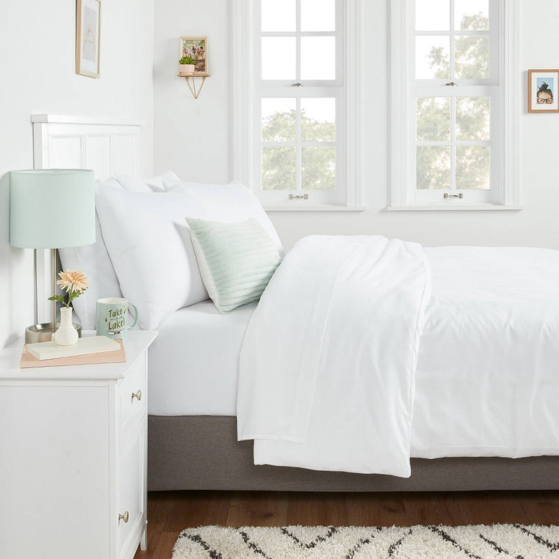 Full/Queen Cotton Blend Sateen Duvet Cover and Sham Set White - Room Essentials: 225 Thread Count, OEKO-TEX Certified