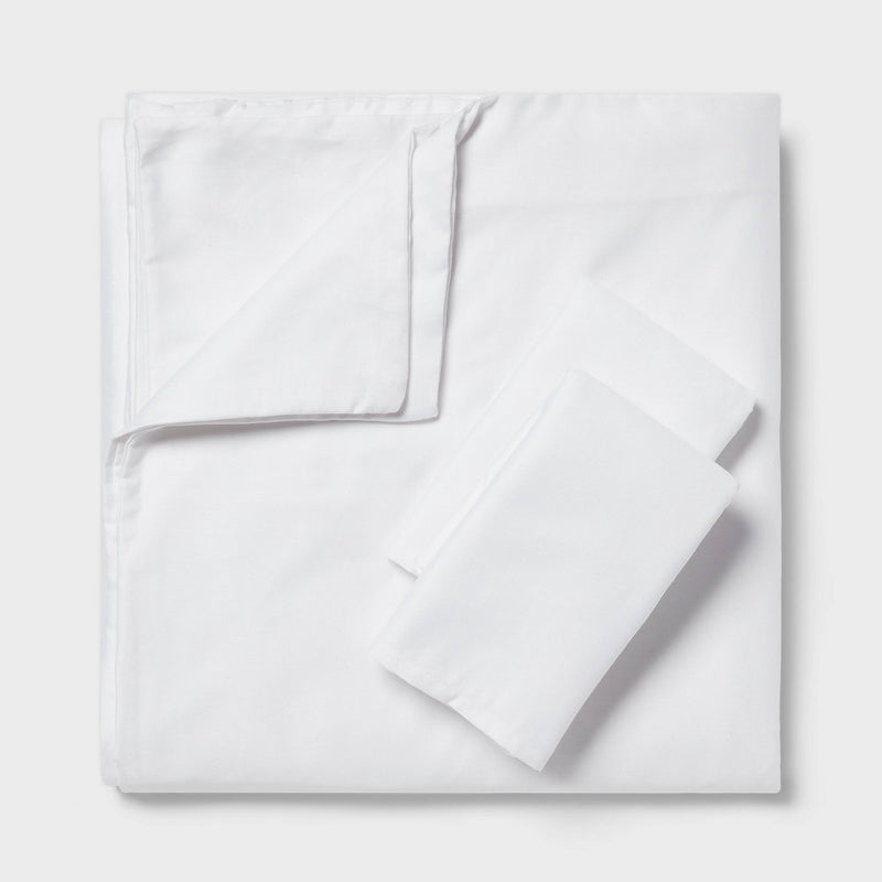 Full/Queen Cotton Blend Sateen Duvet Cover and Sham Set White - Room Essentials: 225 Thread Count, OEKO-TEX Certified