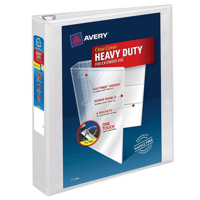 Avery 1.5" Heavy Duty 3 Ring Binder with Clear Cover " White