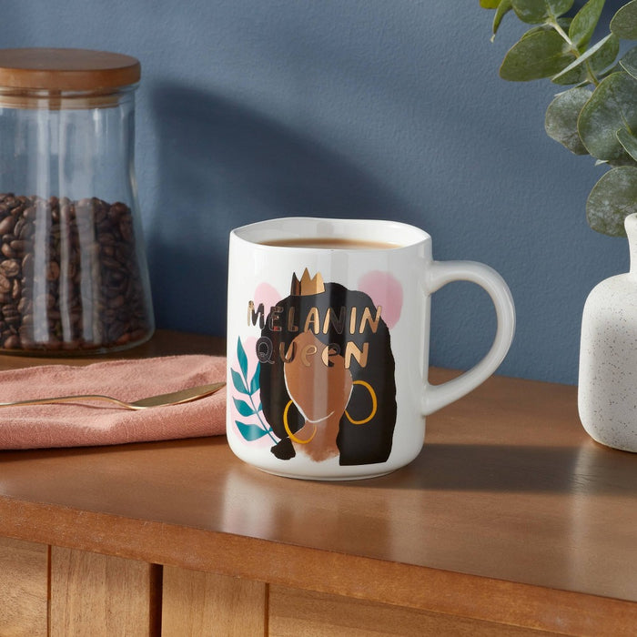 16oz Stoneware Melanin Queen Mug White - Opalhouse