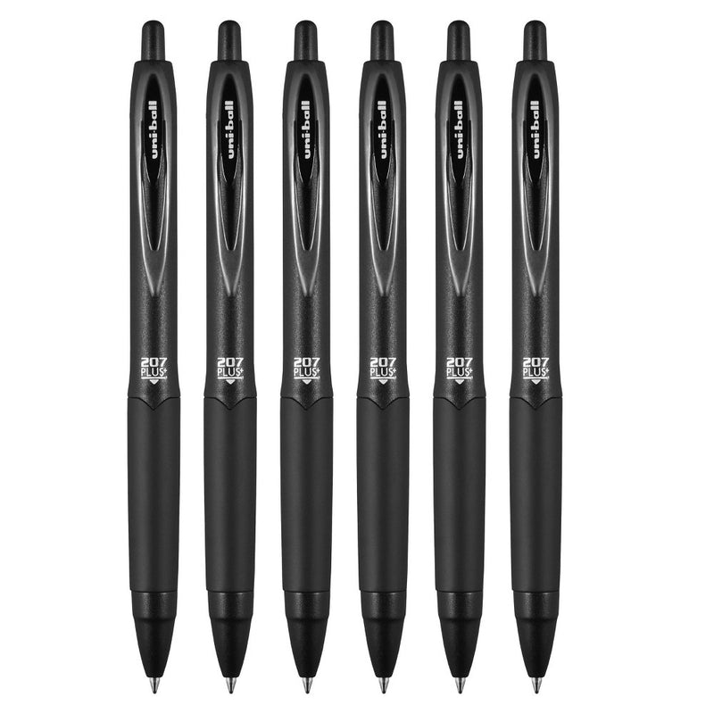 uniball 6pk 207 Plus+ Gel Pen 0.7mm Medium Point Black Ink Black Barrel