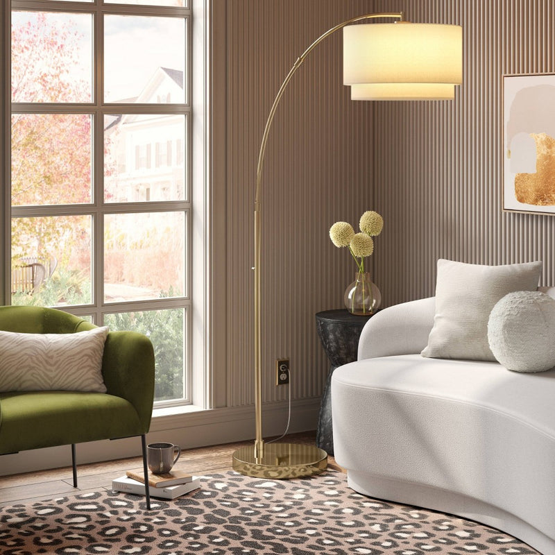68"x41" Knurled Metal Arc Floor Lamp with Tiered Shade Brass - Threshold: Curved Standing Illumination for Living Room (LOCAL PICKUP ONLY)