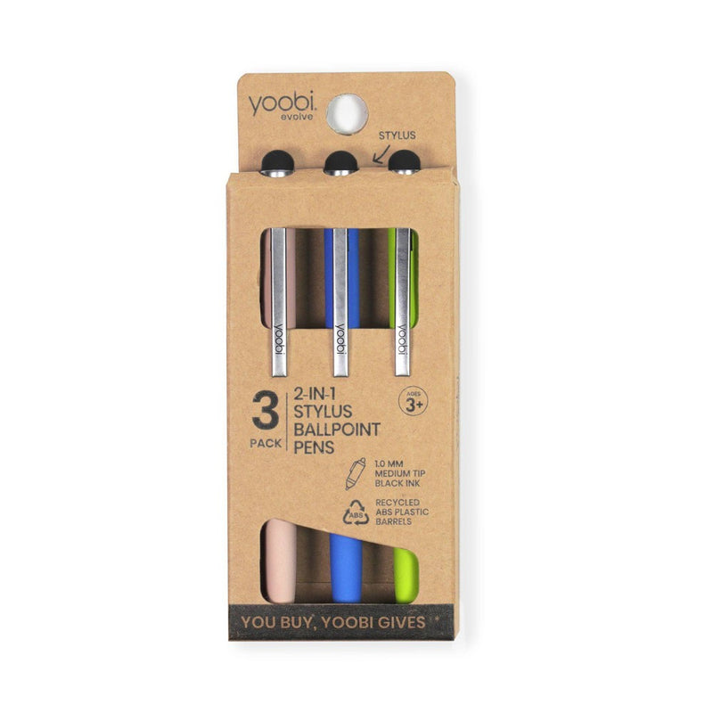 Yoobi Evolve Retro Color-Block Ballpoint Pen 3pk Stylus