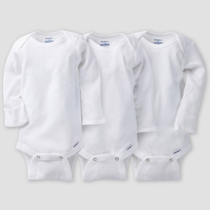 Gerber Baby 3pk Long Sleeve Bodysuit - White 12M