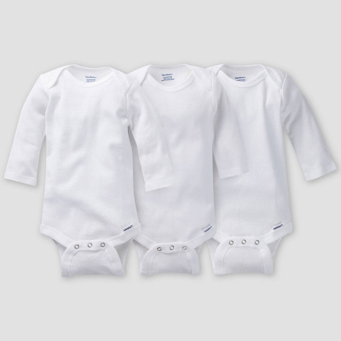 Gerber Baby 3pk Long Sleeve Bodysuit - White 12M
