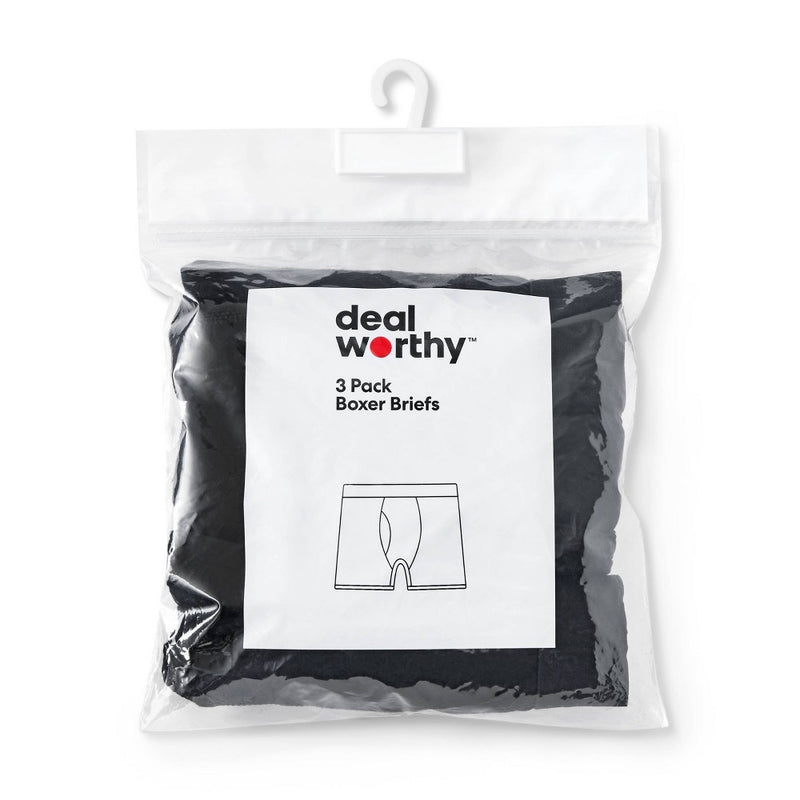Men's Boxer Briefs 3pk - Dealworthy Black S