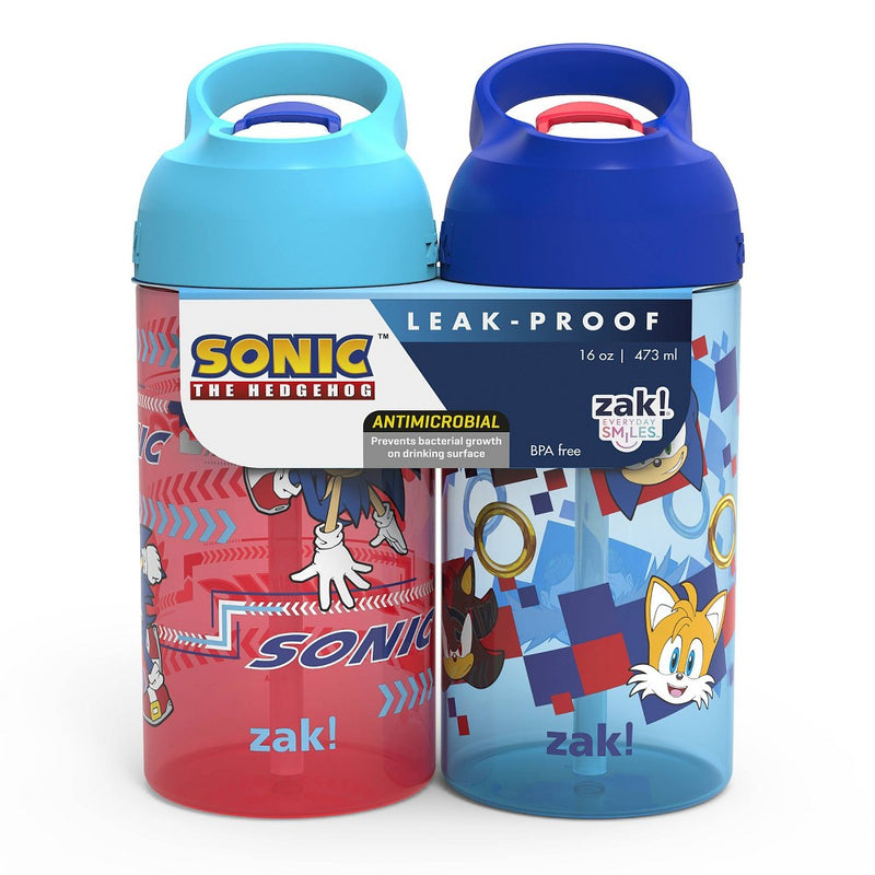 Zak Designs 2pk 16 fl oz Plastc Atlantic Sonic The Hedgehog Water Bottles