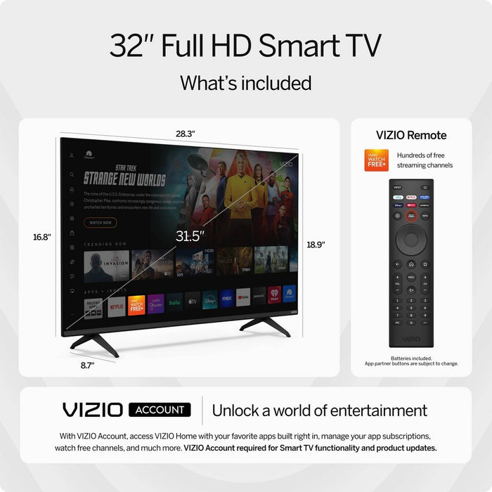 VIZIO 32" Class HD 720p LED Smart TV - VHD32M-08 (LOCAL PICKUP ONLY)